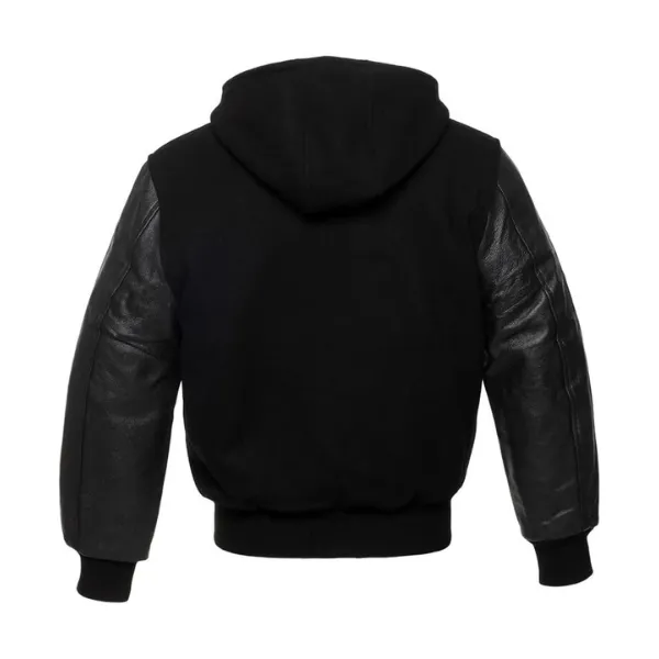 Black Varsity Jacket With Hood Back
