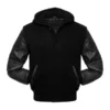 Black Varsity Jacket With Hood Front