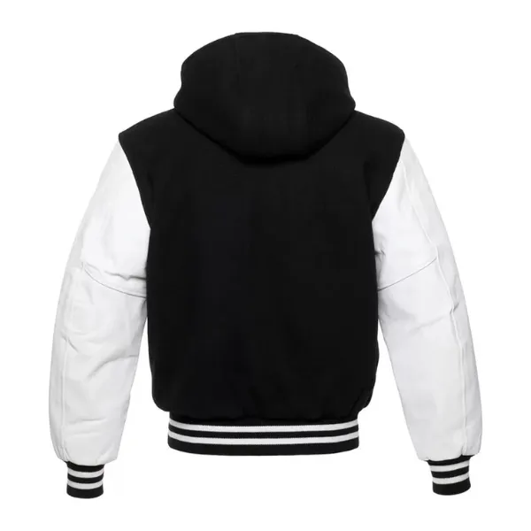 Black and White Varsity Jacket With Hood Back