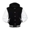 Black and White Varsity Jacket With Hood Front