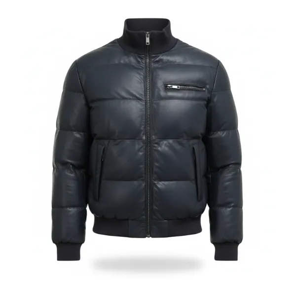 mens-black-leather-bomber-puffer-jacket