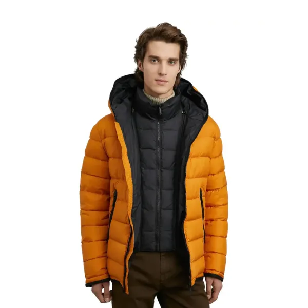 Mens Yellow Puffer Jacket with Hood Style