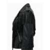 Women Black Leather Long Fringe Jacket Left