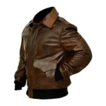 A-2 Aviator Bomber Brown Leather Jacket Left