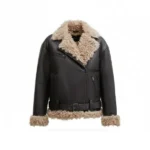 Brown Leather Jacket With Faux Fur Front