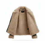 Brown Leather Jacket With Faux Fur Front Open
