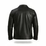 Men Black Leather Trucker Jacket Back