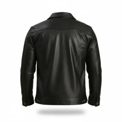 Men Black Leather Trucker Jacket Back