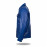 Men Blue Leather Trucker Jacket Left