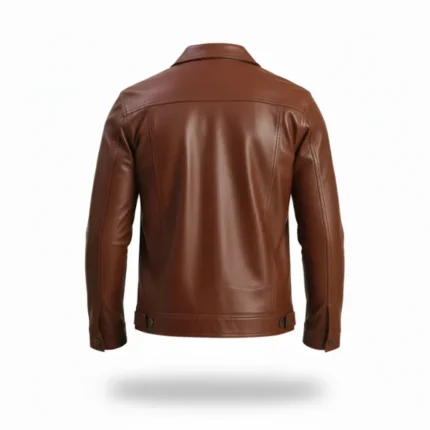 Men Brown Leather Trucker Jacket Back