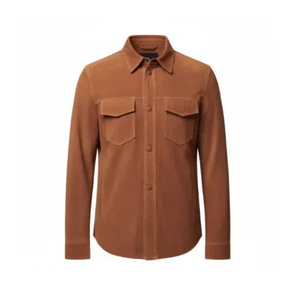 Men Brown Suede Trucker Jacket Front