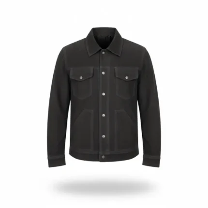 Men Grey Suede Trucker Jacket Front