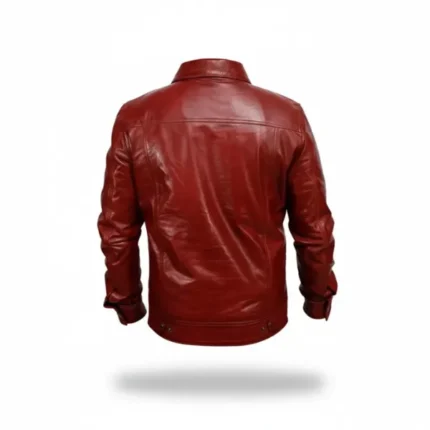 Men Maroon Leather Trucker Jacket Back