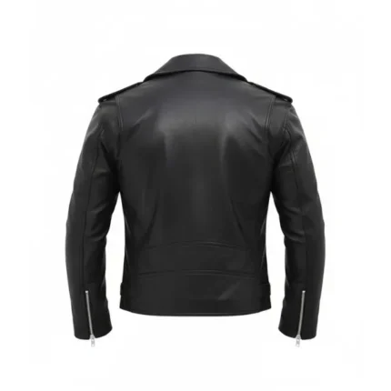 Mens Black Biker Leather Jacket Back