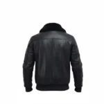 Mens Black Bomber Jacket with Fur Collar Back