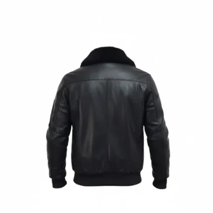 Mens Black Bomber Jacket with Fur Collar Back