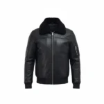 Mens Black Bomber Jacket with Fur Collar Front