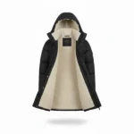 Mens Black Hooded Puffer Coat Front Open
