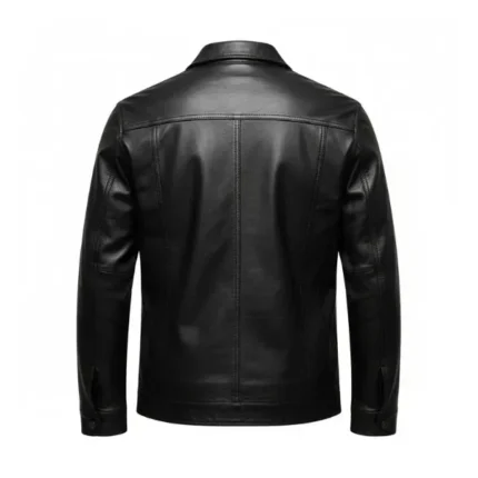 Mens Black Lambskin Leather Blazer Back