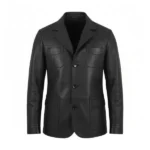 Mens Black Lambskin Leather Blazer Front
