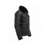 Mens Black Leather Biker Jacket with Fur Collar Right
