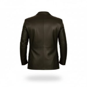 Mens Black Leather Blazer Jacket Back