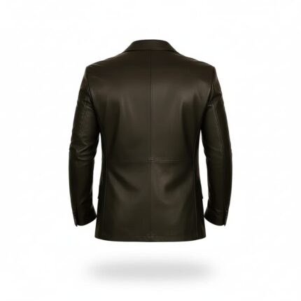 Mens Black Leather Blazer Jacket Back
