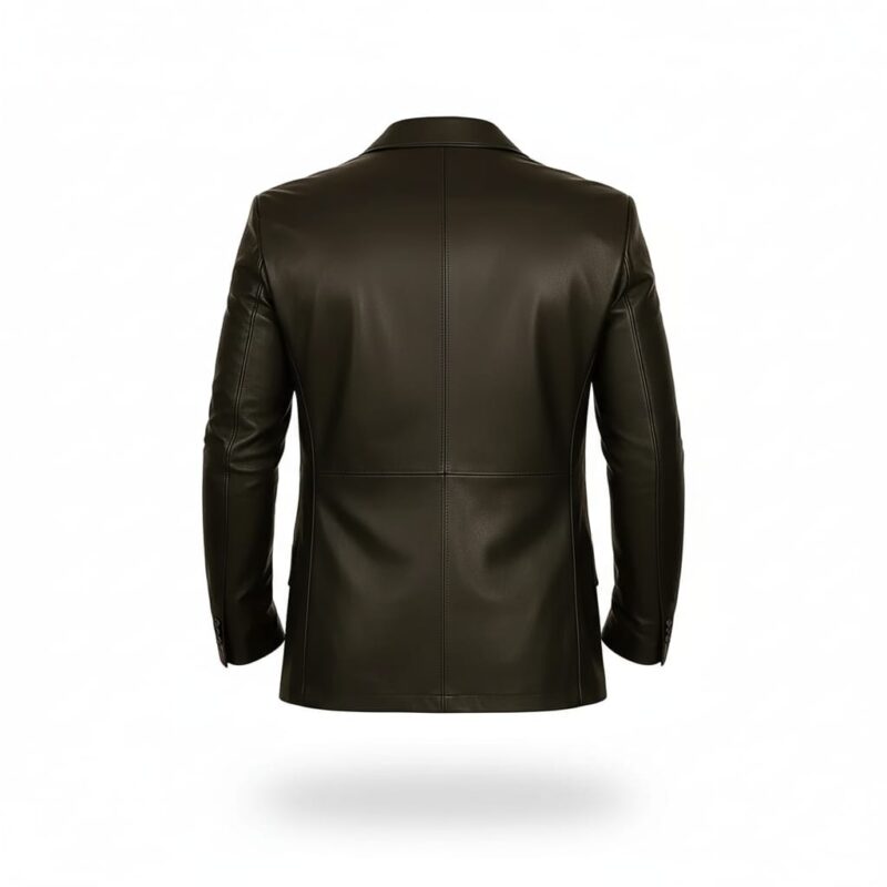 Mens Black Leather Blazer Jacket Back