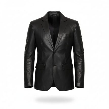 Mens Black Leather Blazer Jacket Front
