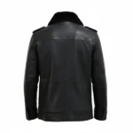 Mens Black Leather Jacket with Fur Collar Back