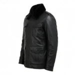 Mens Black Leather Jacket with Fur Collar Left