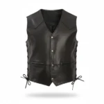 Mens Black Leather V Neck Vests Front Close