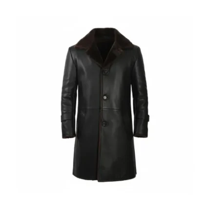 Mens Black Shearling Coat Front