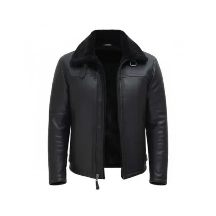 Mens Black Shearling Jacket Front