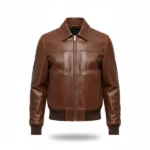 Mens Brown Distressed Bomber Leather Jacket Front