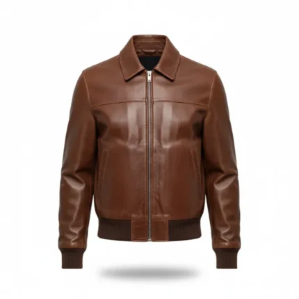 Mens Brown Distressed Bomber Leather Jacket Front