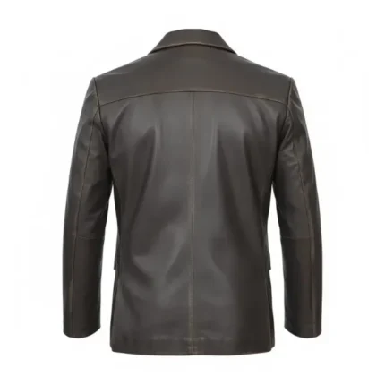 Mens Brown Leather Blazer Back