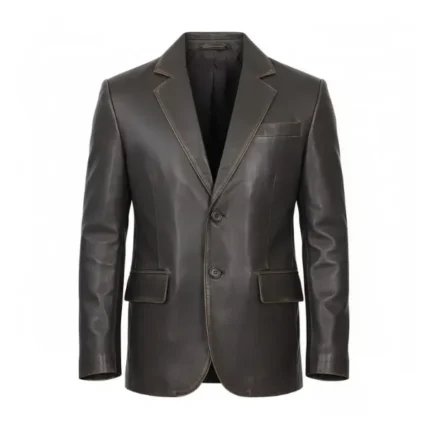 Mens Brown Leather Blazer Front