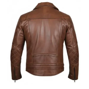 Mens Brown Quilted Biker Leather Jacket Back