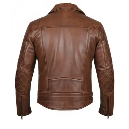 Mens Brown Quilted Biker Leather Jacket Back