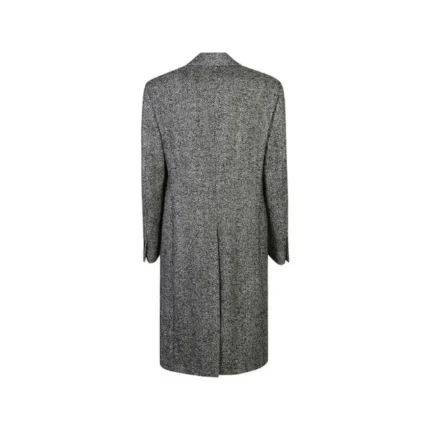 Mens Charcoal Black Double Breasted Wool Coat Back