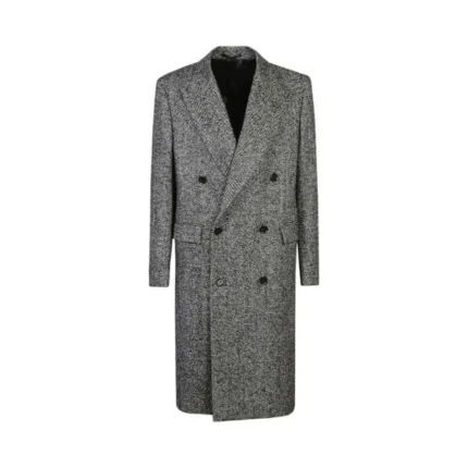 Mens Charcoal Black Double Breasted Wool Coat Front