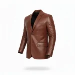 Mens Cognac Leather Blazer Left
