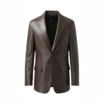 Mens Dark Brown Leather Blazer Front