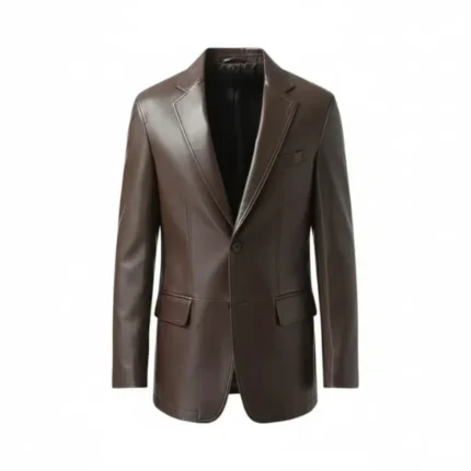 Mens Dark Brown Leather Blazer Front