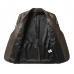 Mens Dark Brown Leather Blazer Front Open