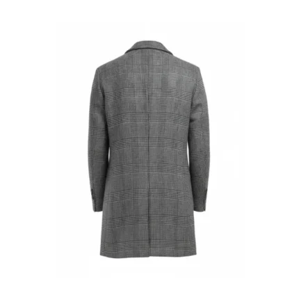 Mens Grey Single Breasted Wool Coat Back