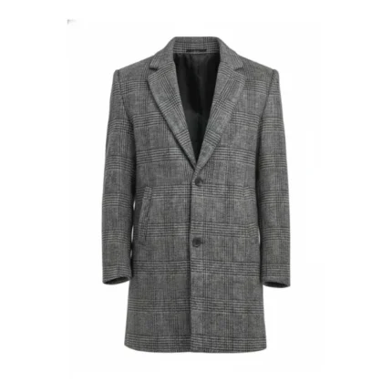 Mens Grey Single Breasted Wool Coat Front
