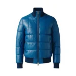 Mens Light Blue Bomber Leather Puffer Jacket
