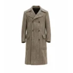 Mens Light Brown Double Breasted Wool Coat Front